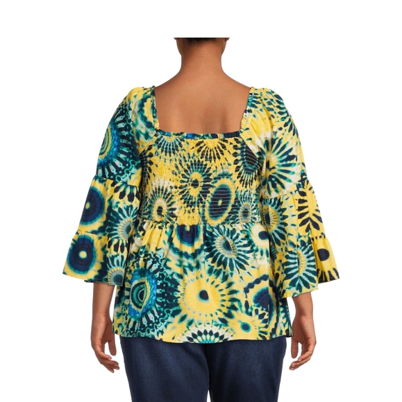 Terra and sky Bell sleeves smock neck 2X - Picture 2 of 8